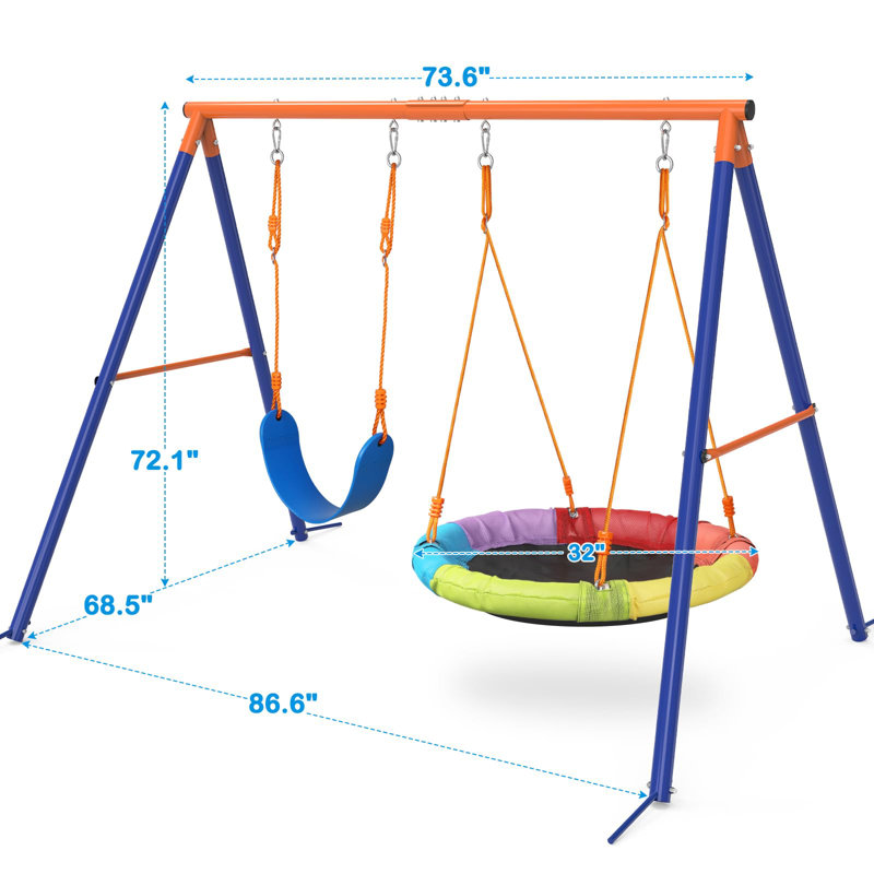 Jovego 690lbs 2 Seat Swing Set for Backyard, 1 Saucer Swing